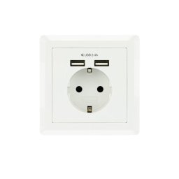 Nanocable Roseta Base de Enchufe de Pared Empotrable Tipo schuko con 2 Tomas USB 2.4A Blanca