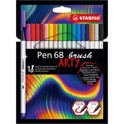 STABILO Pen 68 Brush Arty Pack de 18 Rotuladores Punta Pincel Colores Surtidos
