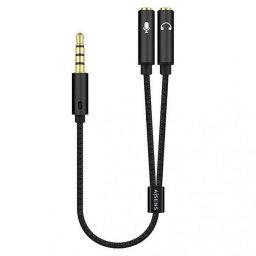 Aisens Cable Audio Jack 3.5mm a 2xJack 3.5mm Macho/Hembra 25cm Negro