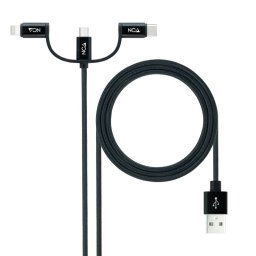 Nanocable Cable USB 3 en 1 Carga/Datos USB-A a USB-C/Micro USB/Lightning 1m Negro