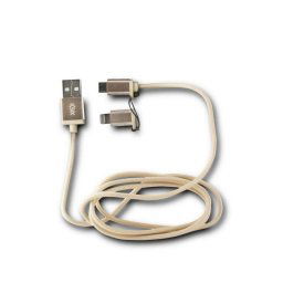 Ksix Cable USB a Micro USB/Lightning 1m Metalizado Dorado