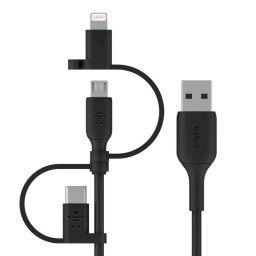 Belkin Cable USB-A a Micro-USB con Adaptador Lightning y Adaptador USB-C 1m Negro