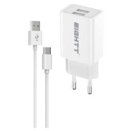 Eightt ECW-C Cargador Smartphone 2x USB-A con Cable USB-C Blanco