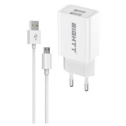 Eightt ECW-M Cargador Smartphone 2x USB-A con Cable Micro USB Blanco