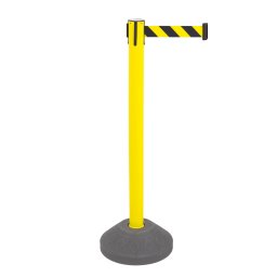 Poste de seguridad con cinta amarilla y negro y base rellenable
