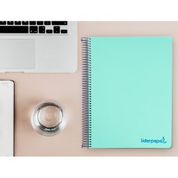 Cuaderno espiral liderpapel a4 micro wonder tapa plastico 120h 90gr cuadro 5mm 5 banda 4 taladro color verde turquesa