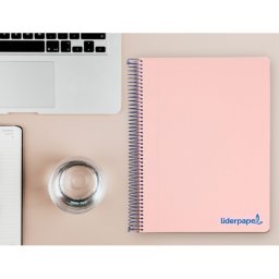 Cuaderno espiral liderpapel a4 micro wonder tapa plastico 120h 90gr cuadro 5mm 5 bandas 4 taladros color rosa
