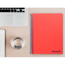 Cuaderno espiral liderpapel a4 micro wonder tapa plastico 120h 90gr cuadro 5mm 5 bandas 4 taladros color rojo