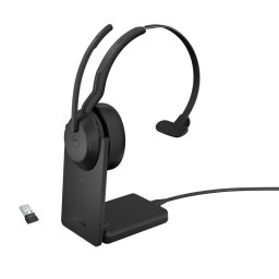 Auriculares Jabra Evolve2 55 inalámbricos Bluetooth con Cancelación Activa de Ruido, Micrófono Boom y Base de carga, Oficina, Negro