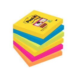 Bloc de notas adhesivas quita y pon post-it super sticky 76x76 mm con 90 hojas pack de 6 bloc colores surtidos