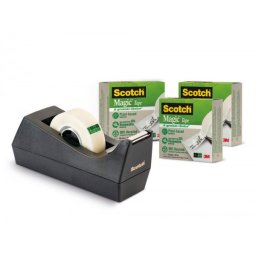 Portarrollo sobremesa scotch c38 color negro incluye 3 cintas scotch magic 33 m x 19 mm