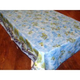 Mantel Antimanchas de Poliéster - Modelo OLIVAS Y ÁRBOLES - Azul