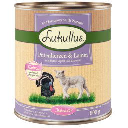 Lukullus Junior con corazón de pavo y cordero - 6 x 800 g