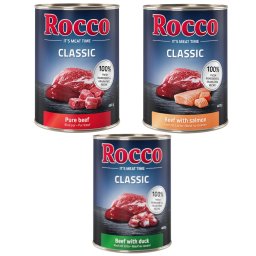 Rocco Classic 6 x 400 g - Pack mixto exclusivo (vacuno puro, vacuno y salmón, vacuno y pato)