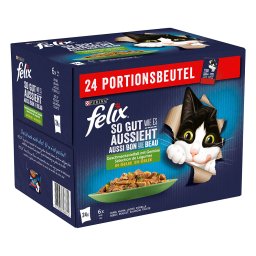 Felix Fantastic 24 x 85 g - 24 x 85 g - Vacuno y zanahoria, pollo y tomate, salmón y calabacín, trucha y judías verdes