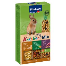 Vitakraft Kräcker® Trío Mix para conejos enanos - 3x3 Palomitas & Miel, Verduras & Remolacha, Uva & Nuez