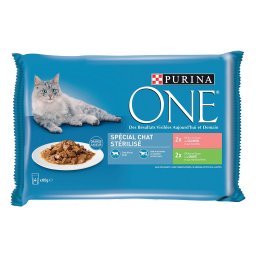 PURINA ONE Sterilcat comida húmeda en sobres - 4 x 85 g - Con salmón y pavo