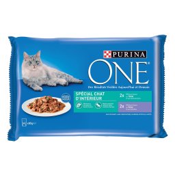 PURINA ONE Indoor Formula para gatos de interior - 52 x 85 g - Con atún y carne de ternera