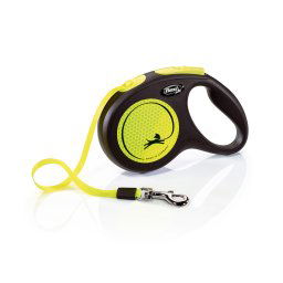 Correa extensible Flexi New Neon con cinta de 5 m - M: hasta 25 kg (cinta)