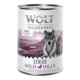 Wolf of Wilderness Senior 6 x 400 g - Wild Hills, con pato y ternera