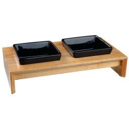 Comedero doble de cerámica y madera Trixie - 2 x 400 ml, 36 x 19 x 7 cm (L x An x Al)