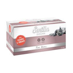 Smilla Fine Menu comida húmeda para gatos - 8 x 100 g - Salmón y gambas