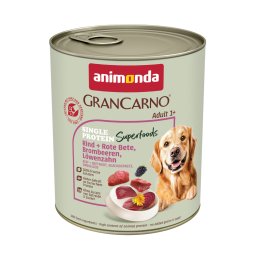 Animonda GranCarno Adult Single Protein Superfoods 6 x 800 g - Vacuno con remolacha, moras, diente de león