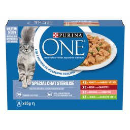 PURINA ONE gatos esterilizados comida húmeda - Con pollo, ternera, salmón y pavo (24 x 85 g)