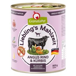GranataPet Liebling's Mahlzeit 6 x 800 g - Vacuno Angus con calabaza