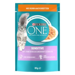 PURINA ONE Sensitive comida húmeda para gatos - 52 x 85 g - Con pollo y zanahoria