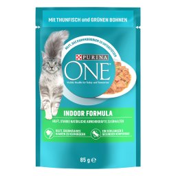 PURINA ONE Indoor Formula para gatos de interior - 52 x 85 g - Con atún y judías verdes
