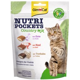 GimCat Nutri Pockets snacks para gatos Malta Vitaminas Mix - Pack % - Country Mix (3 x 150 g)