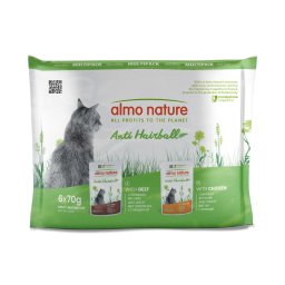 Almo Nature Functional Anti Hairball - Pack mixto 12 x 70 g: 6 x Pollo y 6 x Buey