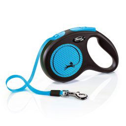 Correa extensible flexi New Neon azul con cinta de 5 m - M: hasta 25 kg