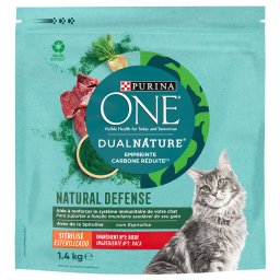 PURINA ONE Dual Nature Sterilized buey y espirulina - Pack % - 3 x 1,4 kg