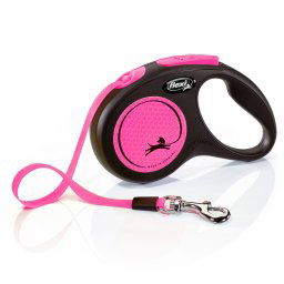 Correa extensible flexi New Neon rosa con cinta de 5 m - M: hasta 25 kg