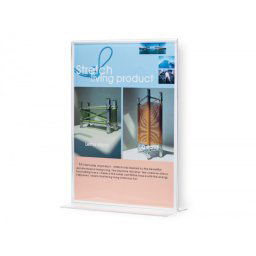 Expositor sobremesa q-connect con forma de t metacrilato tamaño a4 a dos caras