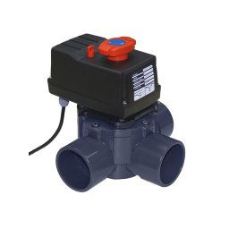 Válvula distribuidora a 3 vías PVC encolar (automática) - 180º - 230 VAC - Ø 63-75