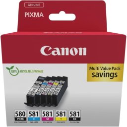 Cartucho de Tinta Original Canon PGI-580BK + CLI-581C/M/Y Pack de 4 Unidades