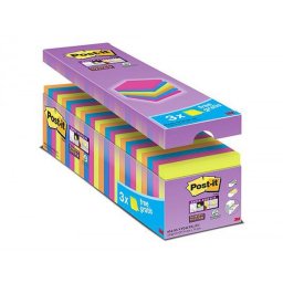 Bloc de notas adhesivas quita y pon post-it super sticky 76x76 mm 90 hojas colores surtidos pack de 21 + 3