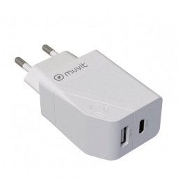 Muvit Cargador de Carga Rápida USB 18W +1 USB-C 20W Blanco
