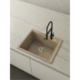 POALGI Fregadero sobre encimera KUMA 60 1/S ALBERO, Una cubeta, Crema, acabado sintético Mueble 60 cm