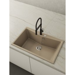 POALGI Fregadero sobre encimera KUMA 80 1/S ALBERO, Una cubeta, Crema, acabado sintético Mueble 80 cm