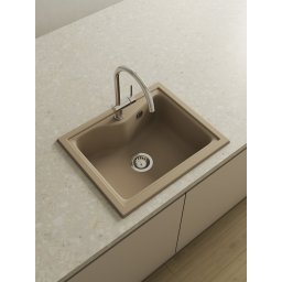 POALGI Fregadero sobre encimera CITY 1C ALBERO, Una cubeta, Crema, acabado sintético Mueble 60 cm