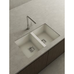 POALGI Fregadero sobre encimera ZIE 70 2/S BLANCO, Dos cubetas, Blanco, acabado sintético Mueble 80 cm