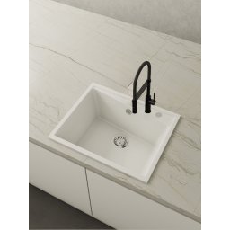 POALGI Fregadero sobre encimera KUMA 60 1/S BLANCO, Una cubeta, Blanco, acabado sintético Mueble 60 cm