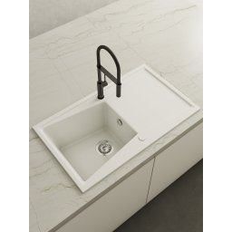 POALGI Fregadero sobre encimera KUMA 86 1/S+E BLANCO, Una cubeta, con escurridor, Blanco, acabado sintético Mueble 50 cm