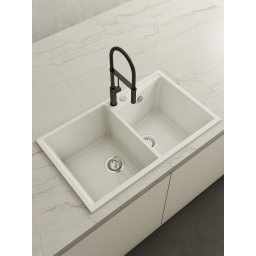 POALGI Fregadero sobre encimera KUMA 86 2/S BLANCO, Dos cubetas, Blanco, acabado sintético Mueble 90 cm