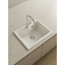 POALGI Fregadero sobre encimera CITY 1C BLANCO, Una cubeta, Blanco, acabado sintético Mueble 60 cm