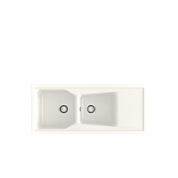 POALGI Fregadero sobre encimera CITY 2C+E BLANCO, Dos cubetas, con escurridor, Blanco, acabado sintético Mueble 90 cm